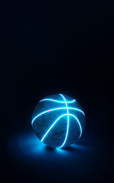 创造性的篮球与发光的霓虹灯接缝的3D渲染