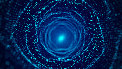 抽象的线框图隧道。蓝色的虫洞。3 d网格门户。未来的幻想漏斗。3 d渲染。