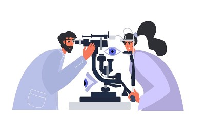 视力测试说明。眼科学概念。眼科医生检查病人的视力。