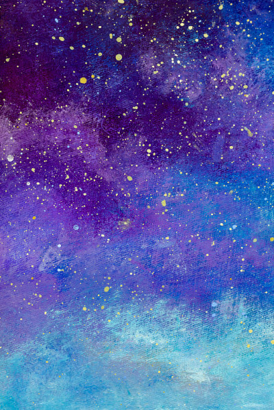 垂直绘画背景魔幻宇宙充满了星星。水彩