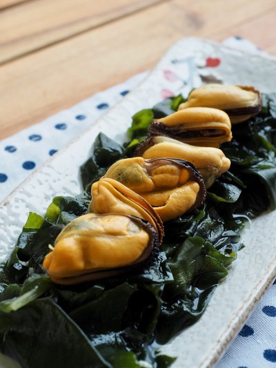 亚洲食物海藻和贻贝