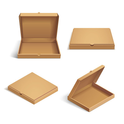 逼真的3d等距披萨纸箱
