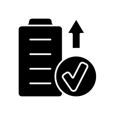 飞行与充满电黑色字形手册标签图标