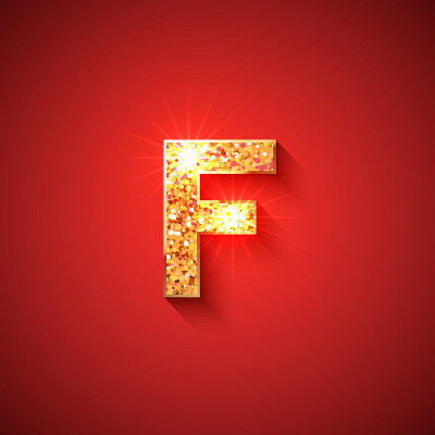 发光的金色字母F在红色的背景