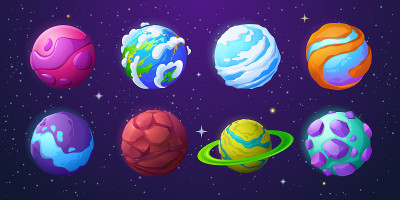 一组奇妙的行星小行星，宇宙天体