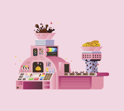 粉色巧克力工厂插图。