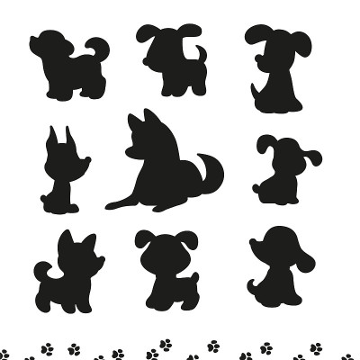 Collection of funny dog silhouetters different bre