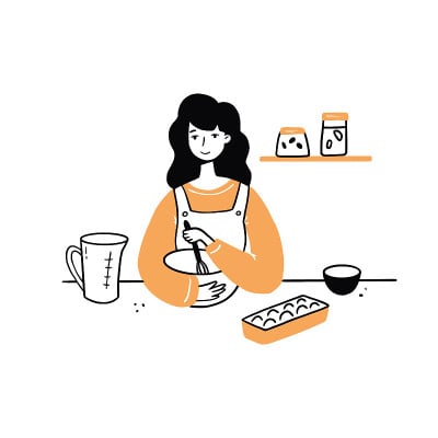 手绘的年轻女子在烹饪