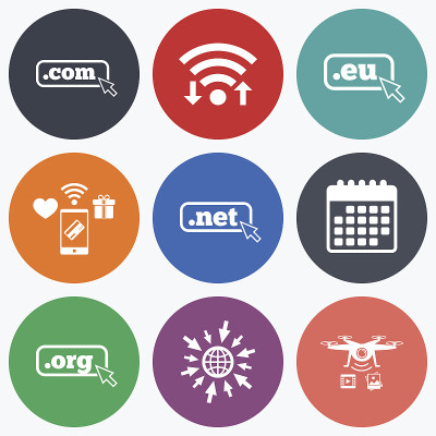 顶级域名的迹象。Com, Eu, Net和Org。