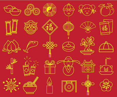 chinese new year icon sign symbol set