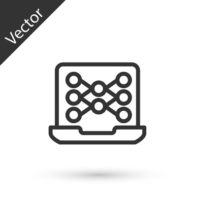 灰色线神经网络图标隔离在白色背景。人工智能AI。向量