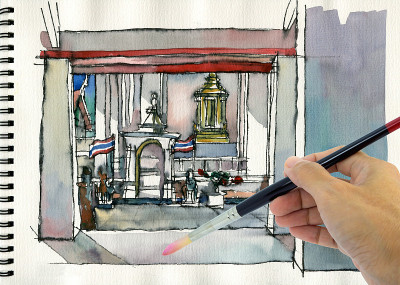 泰国寺庙手绘及水彩插画