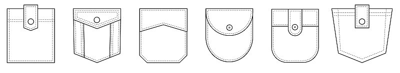 Patch pocket. Set of uniform patch pockets shapes 