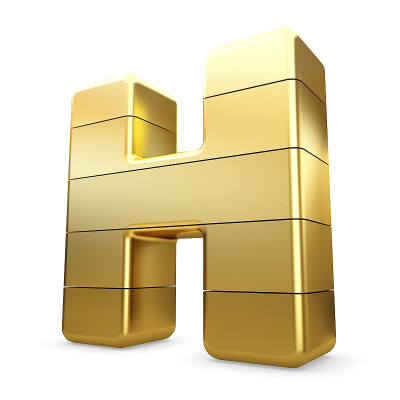 3d金字母H孤立白色背景。