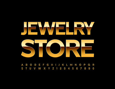 向量别致的标志珠宝店。精英黄金字母表字母和数字