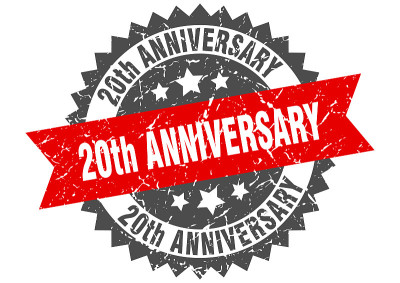 20周年纪念邮票，红色条纹。20周年