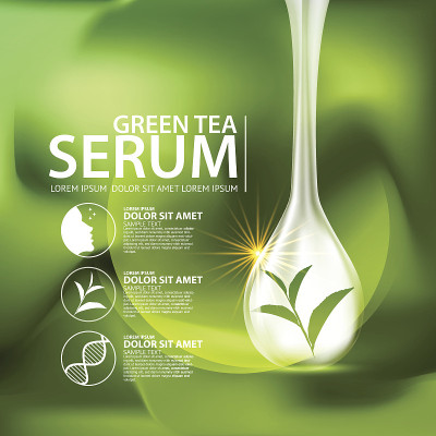 绿茶精华和背景概念护肤化妆品。