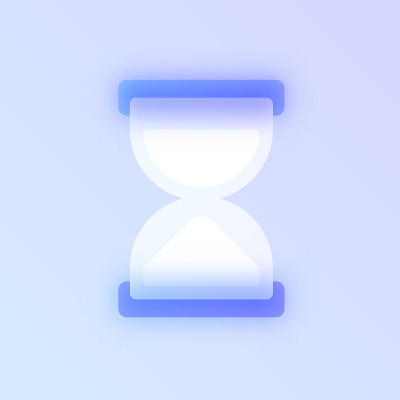 沙漏形玻璃造型时尚icon。沙漏颜色矢量图标模糊，透明玻璃和紫色梯度。用于网页和UI设计，移动应用程