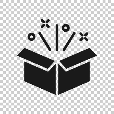 Gift box icon in transparent style. Magic case vec