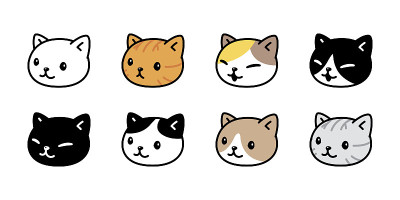 猫矢量小猫印花布图标头宠物品种字符卡通neko涂鸦插图符号设计