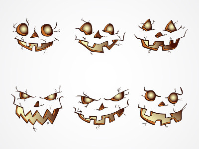 Vector set of  Halloween Pumpkins faces on differe