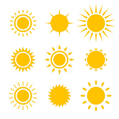 太阳图标设置矢量设计插图孤立的白色背景