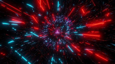 高度抽象的破坏发光的3d插图与发光的三角形线框背景墙纸