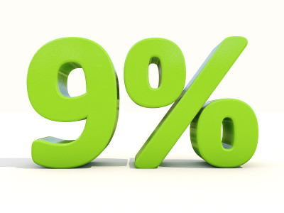 白色背景上9%的百分比图标
