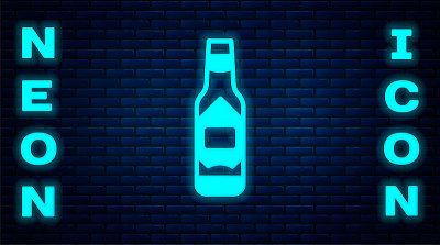霓虹灯塔巴斯科酱的图标孤立在砖墙的背景。辣椒辣椒酱。向量