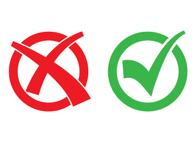 icon set with check mark and cross in red and gree