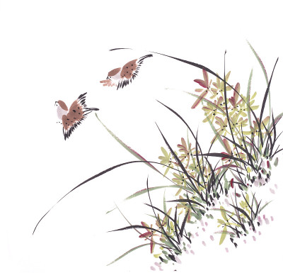 手绘墨野兰花。