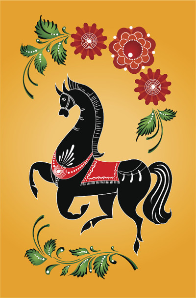 Gorodets马民俗画