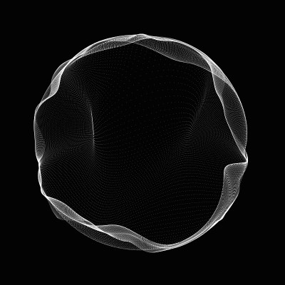 球形均衡器音乐。粒子的圆形声波。音乐抽象黑色背景。3 d渲染。
