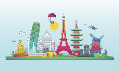国家-矢量线旅行插图
