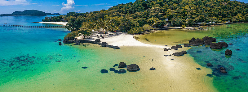 美丽的热带岛屿koh Kham，白色沙滩与火山岩石，靠近koh Mak，泰国
