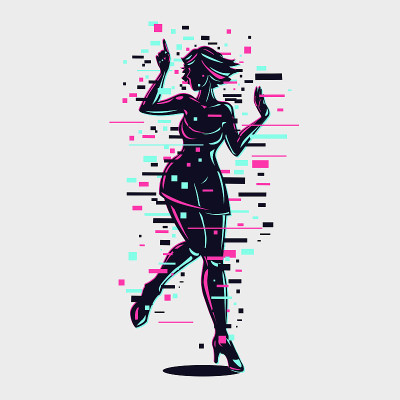 Young girl silhouette with glitch style effect. Da