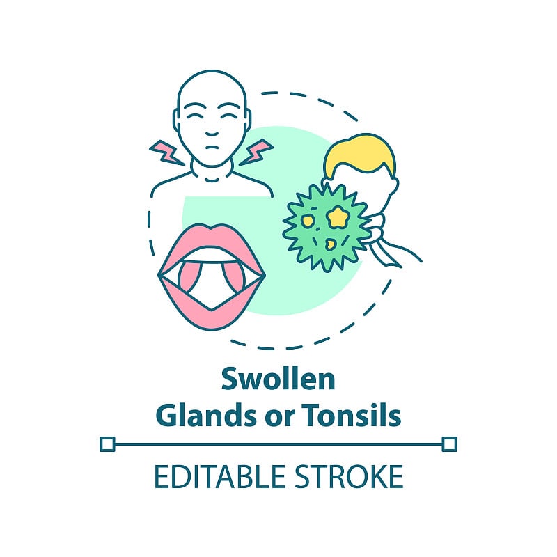 肿胀的腺体和扁桃体的概念图标