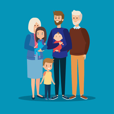 happy father together with his kids and grandparen