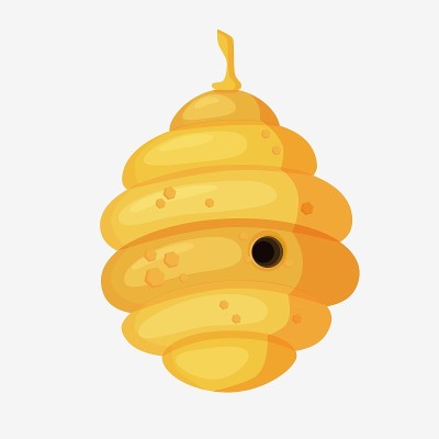 卡通风格的黄色蜂箱。充满了新鲜的蜂蜜