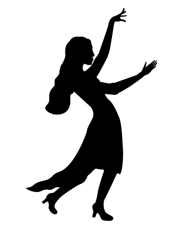 Woman silhouette in dance pose isolated on a white