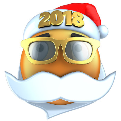 3d橙色表情微笑与2018圣诞帽