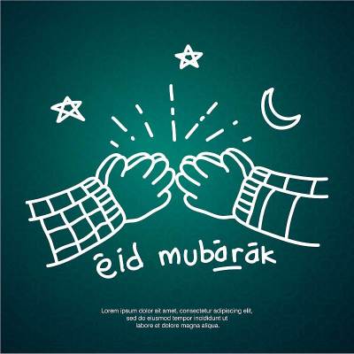 贺卡eid穆巴拉克，涂鸦向量，握手卡通插图