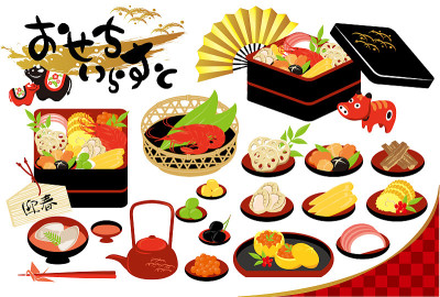 新年传统日本食物矢量插图材料集