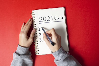 2021年新年目标，计划，记事本行动文本。