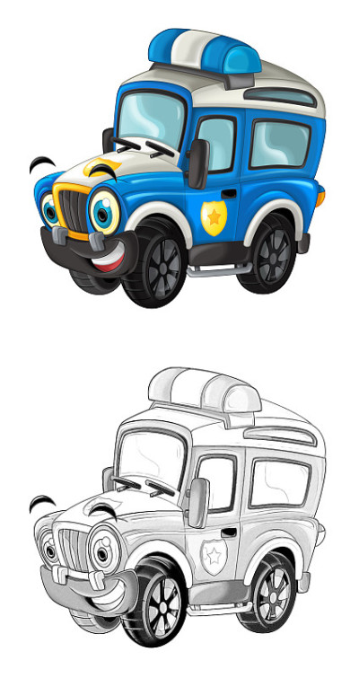 卡通素描场景与非公路警车-插图