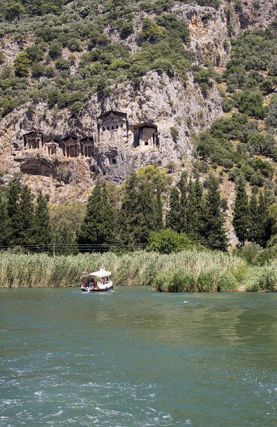 科诺斯古城和岩石王墓在Dalyan，奥尔塔卡，Muğla，土耳其