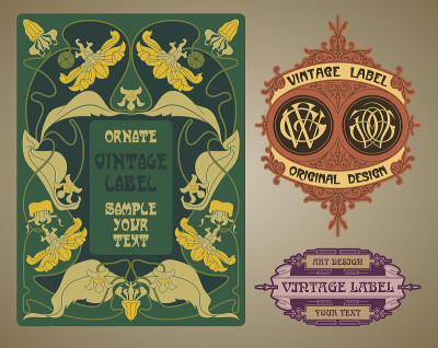 vector vintage items:标签Art Nouveau
