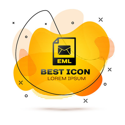 黑色EML文件文档图标。下载eml按钮图标隔离在白色背景。EML文件的象征。液颜色的旗帜。矢量图