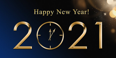 插图2021年快乐新年背景与黄金时钟。节日黄金2021卡，传单，邀请，海报，代金券，横幅。为文本复制