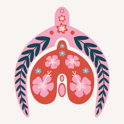 Vector illustration of a clitoris with flowers and